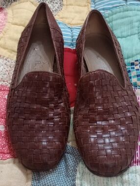 UNISA Brown Woven Leather Women's Slip-On Loafers